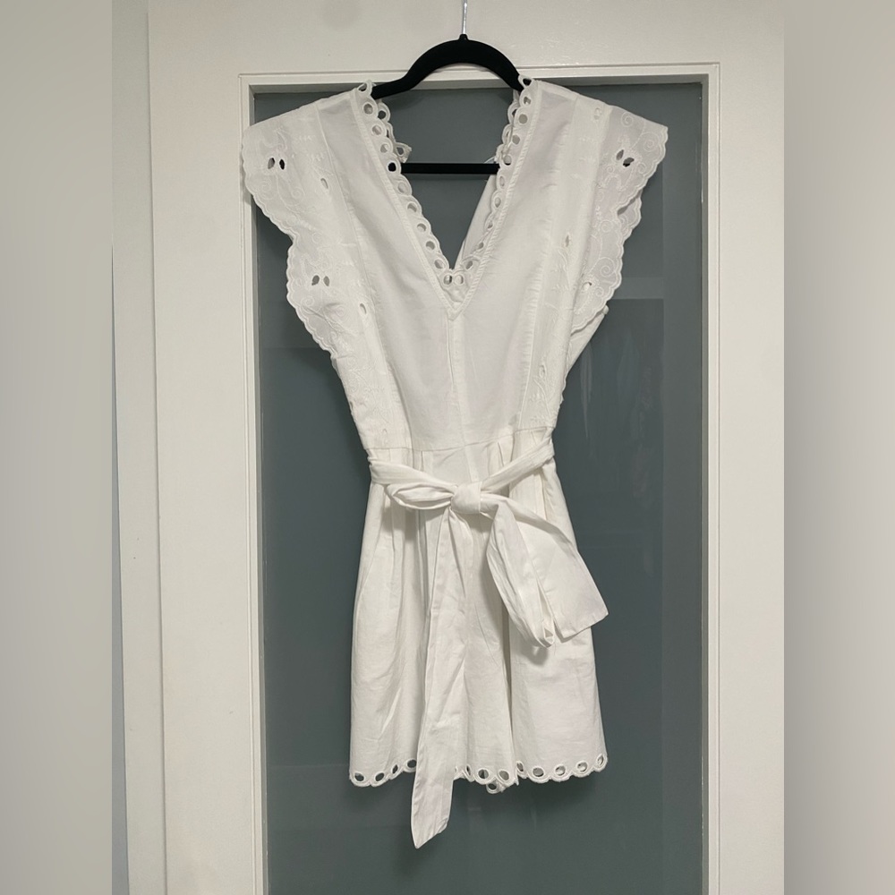 NWT Openwork Embroidery Romper with Bow Belt. Color is white. Size is small. - Picture 15 of 15